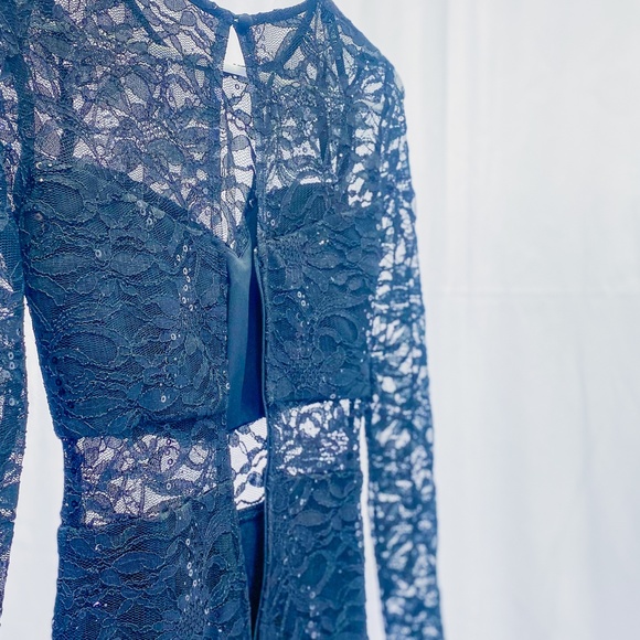 Stunning Women's Bodycon Lace Black Dress Sexy New Years Eve Sequin Gown - Picture 4 of 15